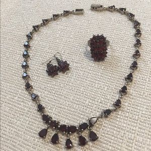 Silver Garnet Jewelry ensemble. Ring Size 8